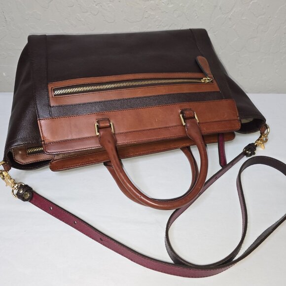 Brahmin Two-Tone Brown Crossgrain Leather & Leather Structured Crossbody Satchel - Picture 15 of 15